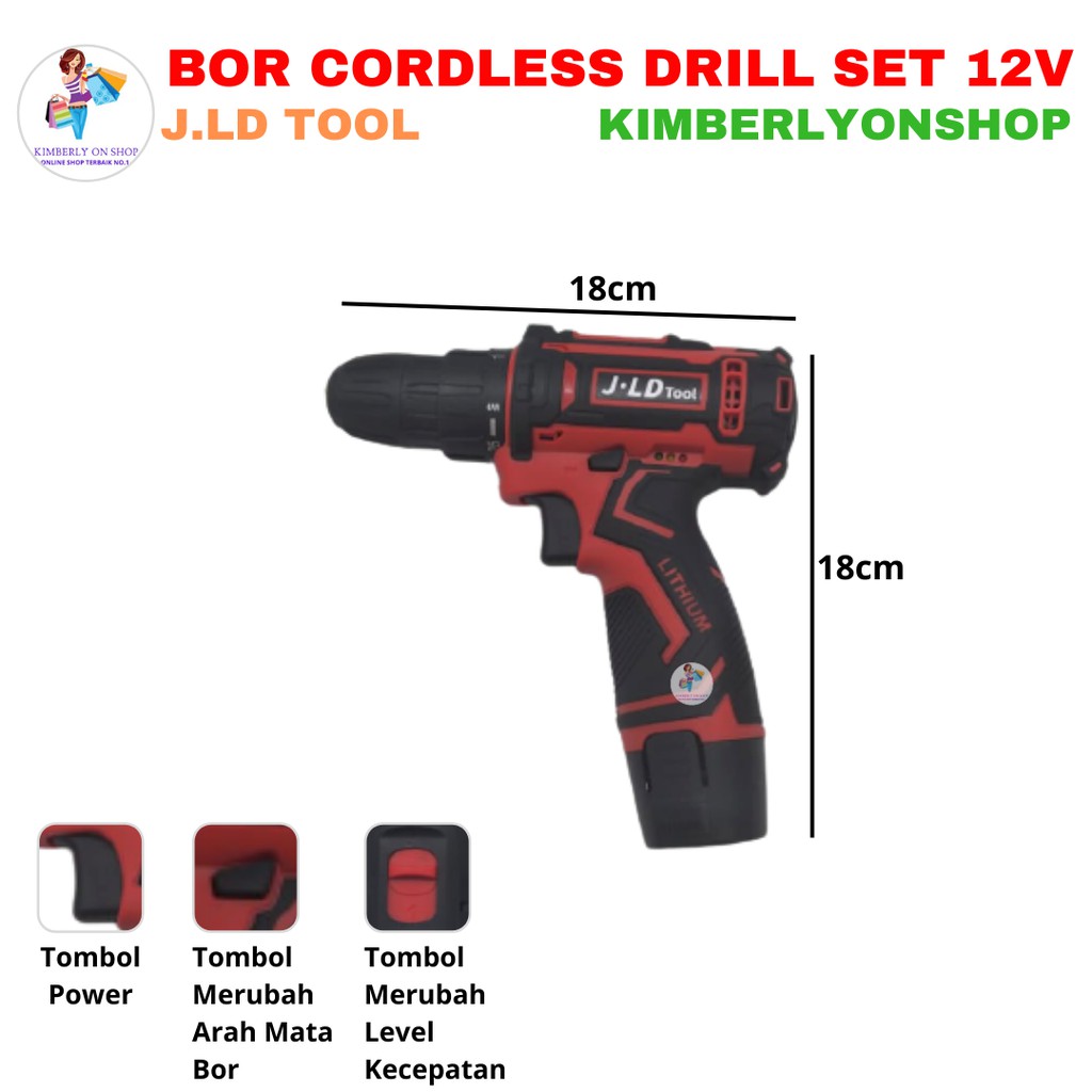 Kimberlyonshop Mesin Bor Batre Cordless Drill Set 12V J.LD Tool