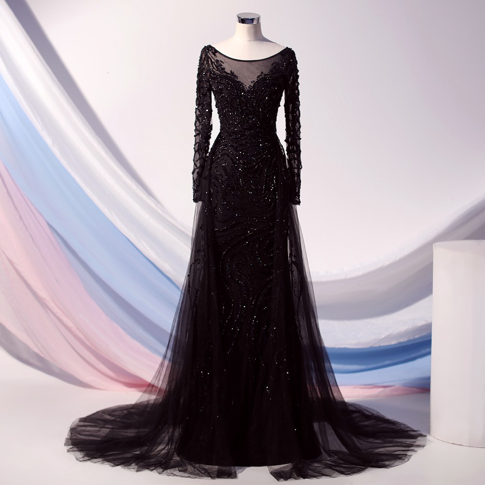 Musilm Black Long Sleeve Evening Dress