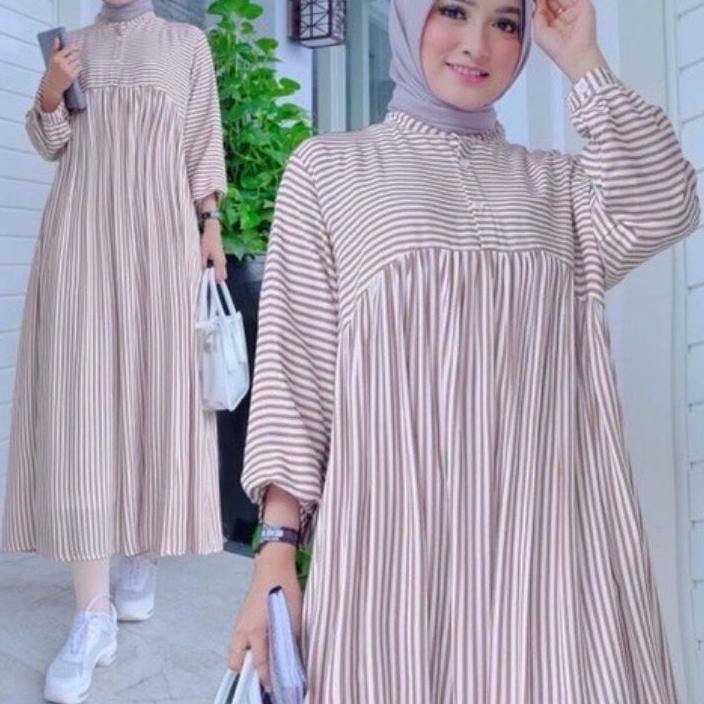 7.7 Product HOT DRESS MIDI MOTIF DRESS POLOS KATUN BAJU GANTUNG TERLARIS SEMI DRESS GARIS-GARIS OUTF