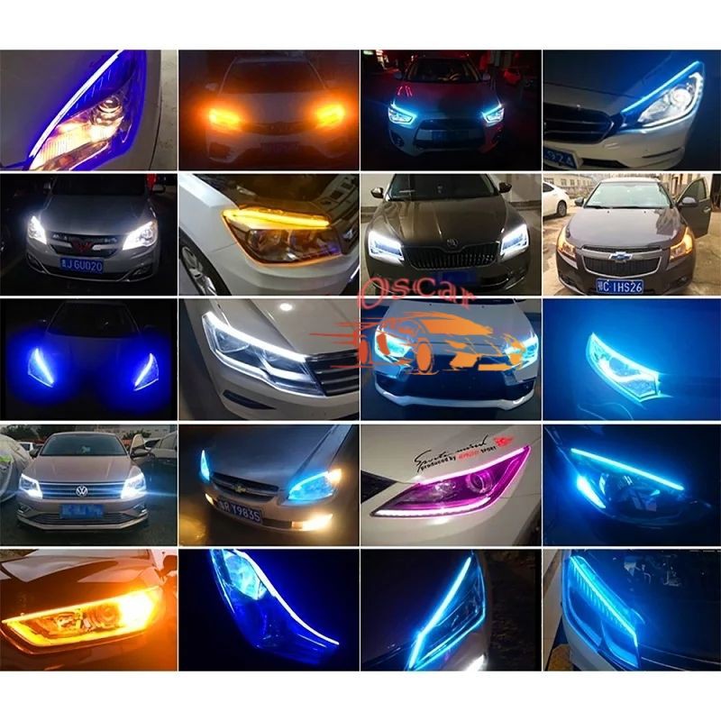 Lampu Alis LED slim (1pcs) DRL Mobil fleksibel waterproof 60cm 2 warna running 60cm headlamp