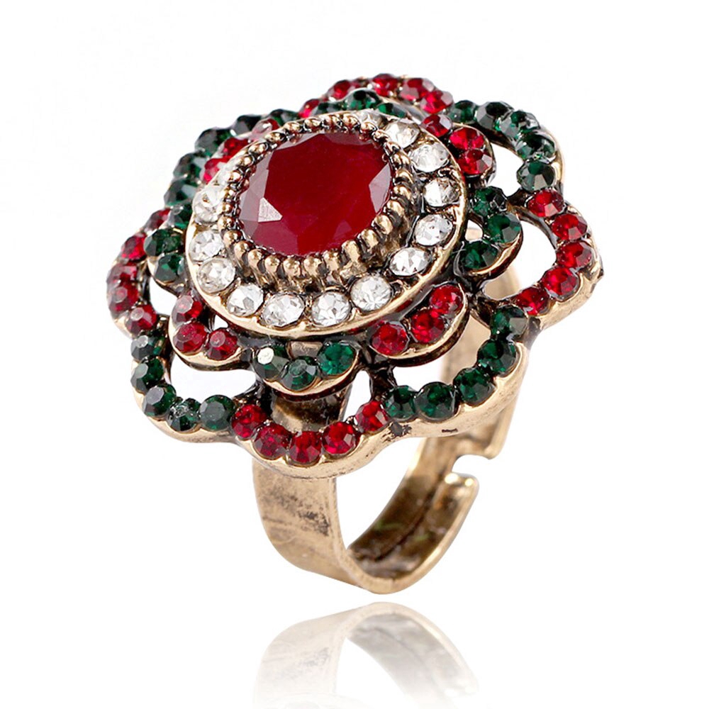 Cincin Wanita Adjustable Bentuk Bunga Warna-Warni Gaya Vintage Untuk Pernikahan