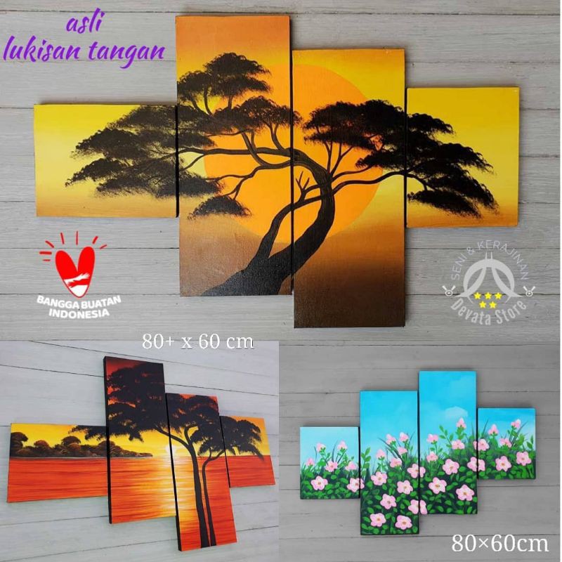 Lukisan Tangan Asli Pemandangan Sunset Taman Bunga Hiasan Dinding Shopee Indonesia