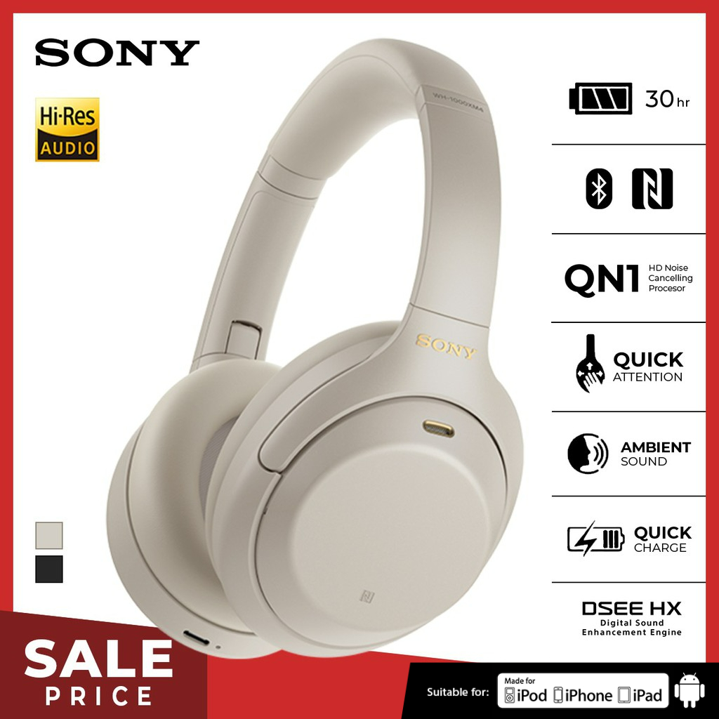Sony WH-1000XM4 Wireless Headphone Premium Noise Cancelling Battery up to 30h With Microphone
