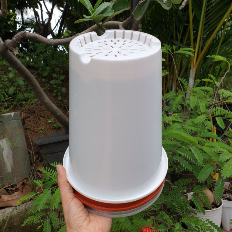 NKT TOWER 18cm pot bunga bulat tinggi mulus pirus bagus
