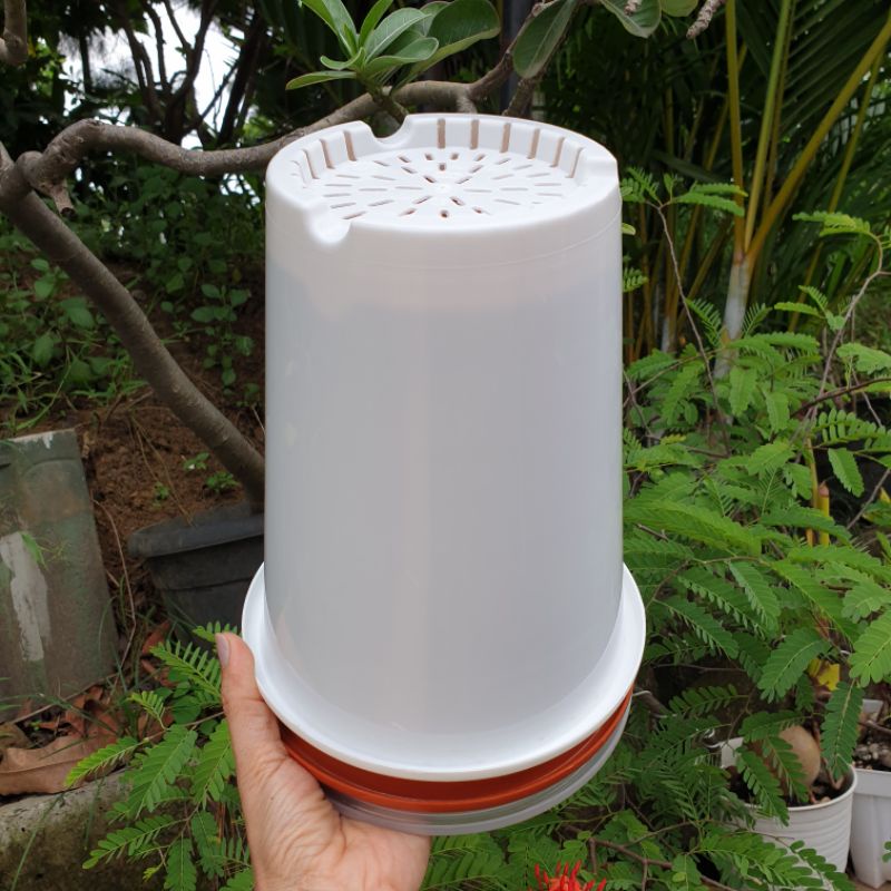 NKT TOWER 18cm pot bunga bulat tinggi mulus pirus bagus