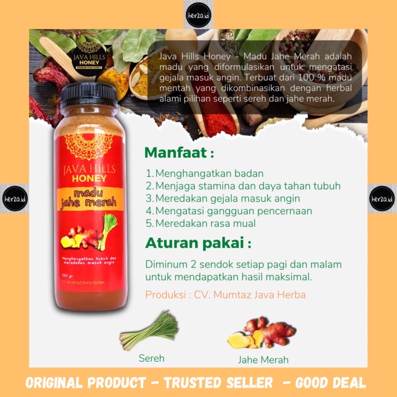 

Madu Jahe Merah Java Hills Honey 350 gr - premium raw honey madu mentah murni asli herbal mumtaz javahills organik 350gr