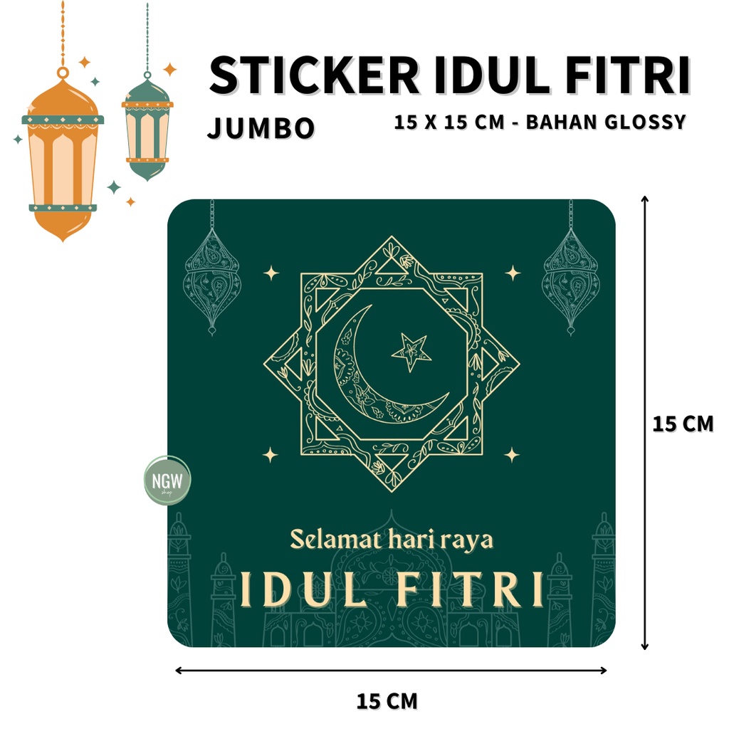 Sticker idul fitri ramadhan eid 15 x 15 cm hijau siap pakai - jumbo