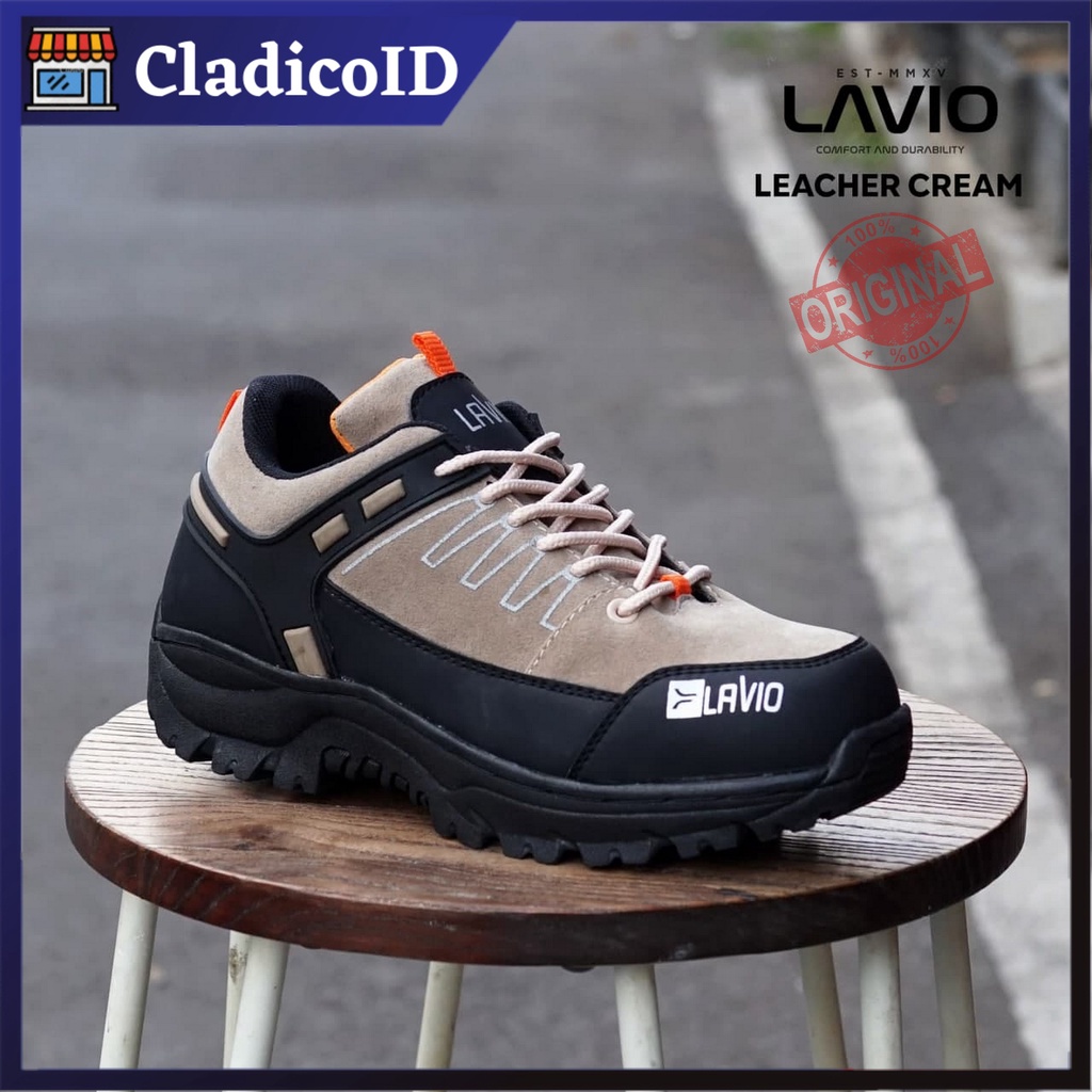 Sepatu Gunung Boots Low dengan Safety Ujung Besi Kerja Lapangan Outdoor Proyek Sefty Shoes Bagus Original Keren Model Terbaru Lavio Leacher