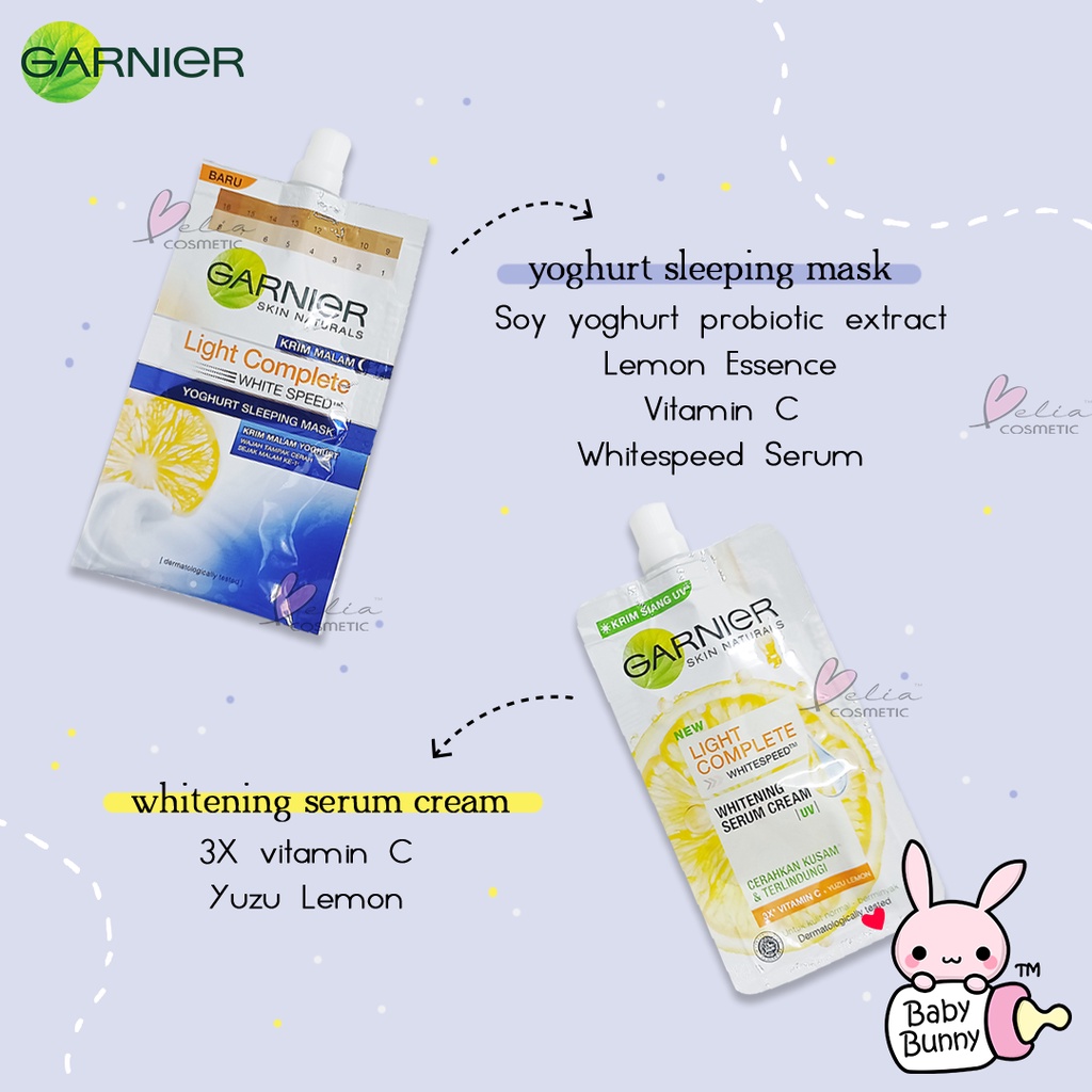 ❤ BELIA ❤ Garnier Yoghurt Sleeping Mask | Light Complete | Sakura White Whitening Serum Cream 7mL | BABY BUNNY