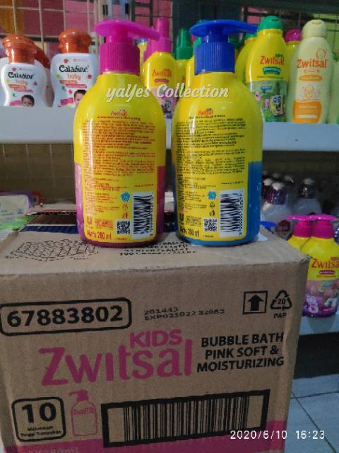 Zwitsal kids buble bath 280 ml 2in1 Hair &amp; Body Wash Pump clean fresh soft pumping sabun mandi cair anak Pink Biru Hijau blue switsal