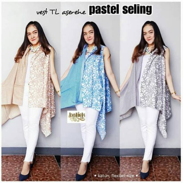 Vest cardigan outer batik soft cap pastel jumbo aserehe zigzag murah pastel seling cream biru abu