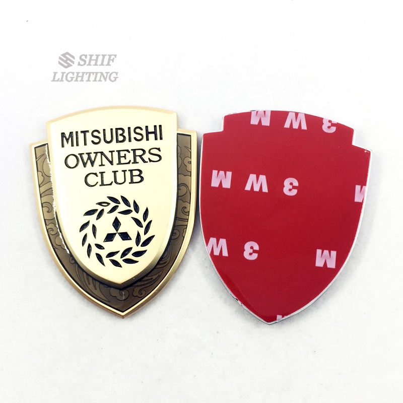 1pc Stiker Emblem Logo Mitsubishi Owners Club Bahan Metal Warna Emas Untuk Mobil Mitsubishi