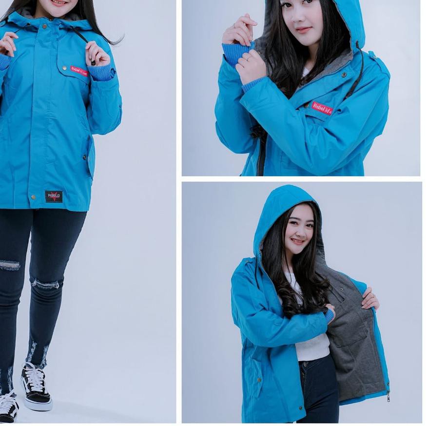 Modern -  3SMD37 Jaket Parka Navy Biru Dongker IF Wanita/Cewek Casual Gunung Parasut Anti Air Keren