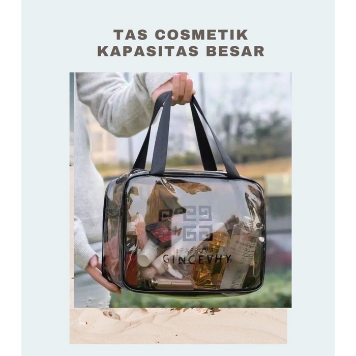 fr01t01w Tas Kosmetik Portable Model Transparan Bahan Plastik K409 Sedang - Mimigo Hitam L Cs201S