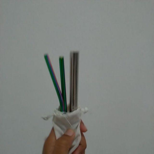 Full Set Stainless Straw / Ecofriendly Drinking Straw / Reusable Straw With Brush & Pouch