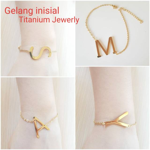 GELANG GOLD inisial / Gelang huruf / Gelang titanium gold / Gelang huruf titanium Antikarat import