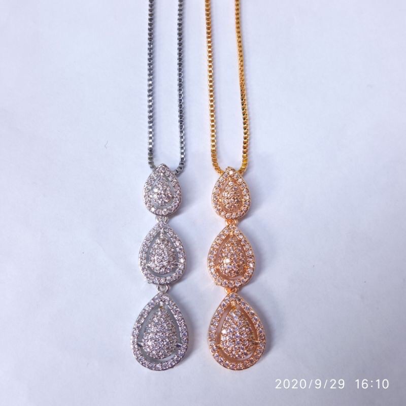 Kalung liontin 3 baris permata mewah emas silver xuping wanita 45cm