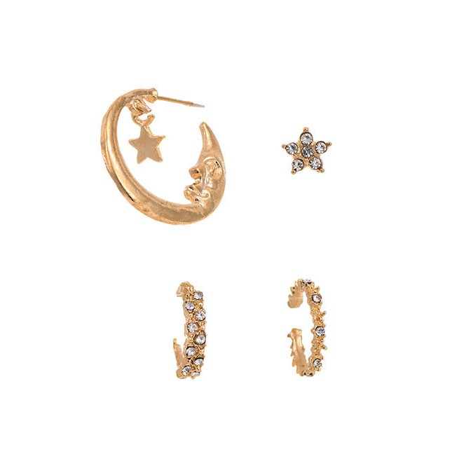 LRC Anting Tusuk Fashion Gold (price Of Four) Alloy Ear Stud Earrings Four Piece Set D68795