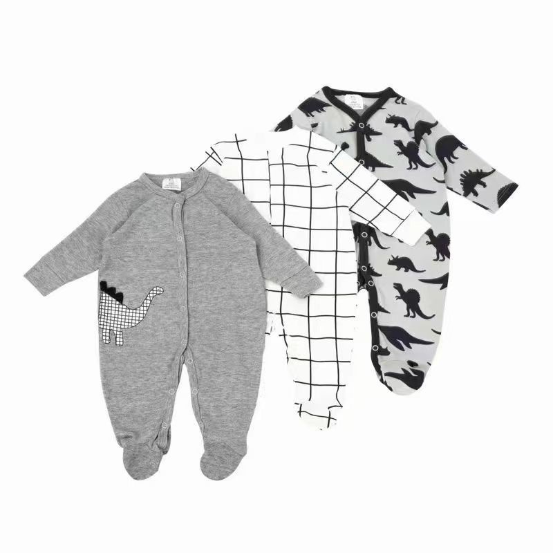 BABY K2 - Baby Sleepsuit Littleduck Isi 3 Pcs Motif Dino Abu