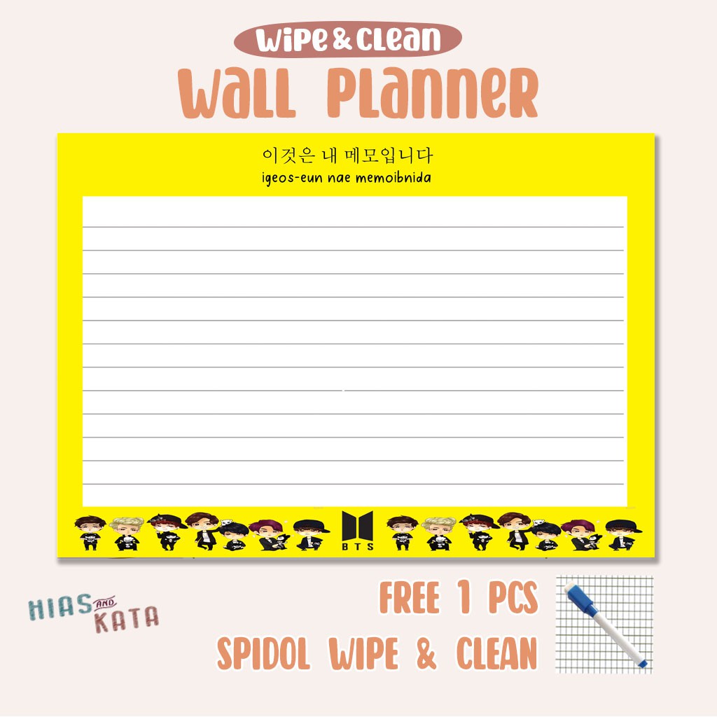 

Notes Wipe & Clean Catatan Board BTS notes memoibnida A3 (gratis spidol wipe& clean)