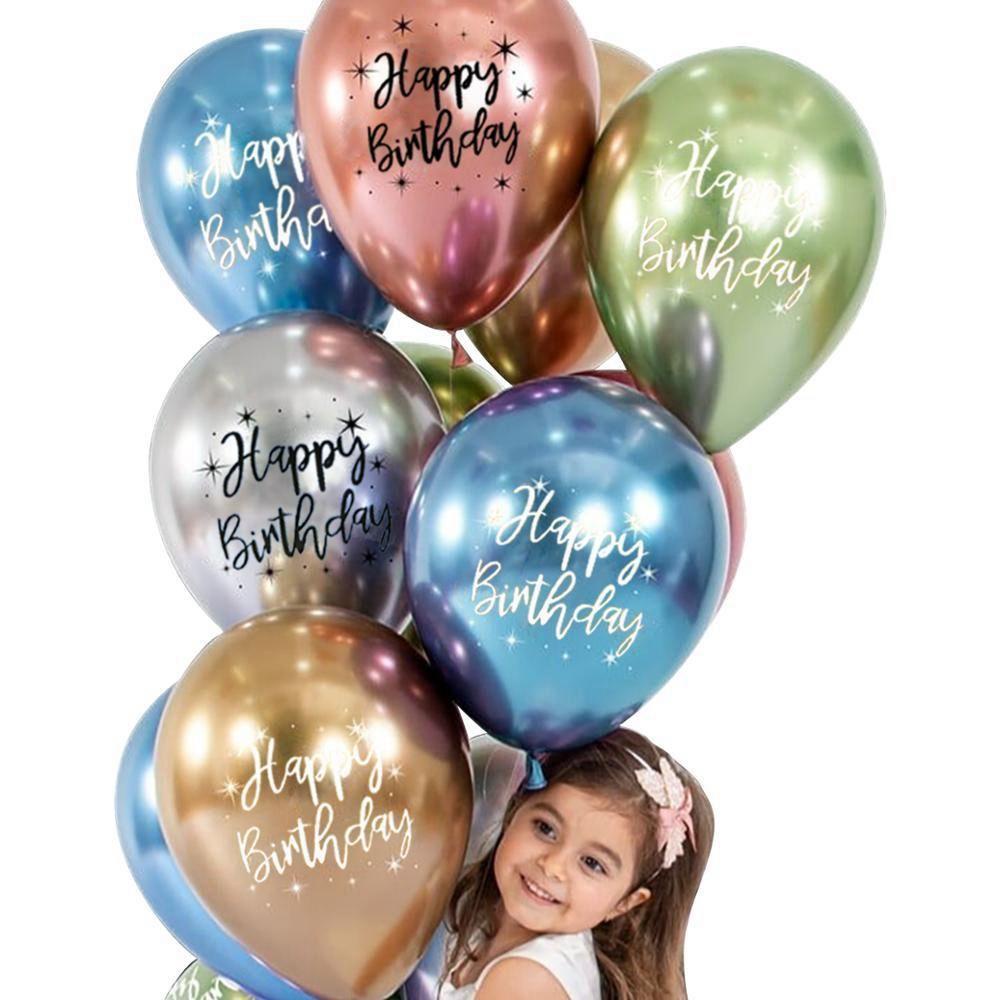 [Elegan] Balon Logam Tiup 12inci Pola Cetak Anniversaire Perlengkapan Pesta Happy Birthday