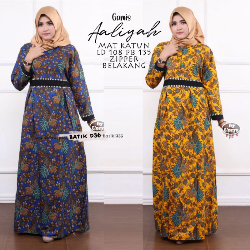 Gamis katun halus Aaliyah Baju Muslimah motif bunga lengan panjang ibu remaja cewek trendy kece anggun elegan fashion modist butik murah murner pesta pengajian kekinian modern