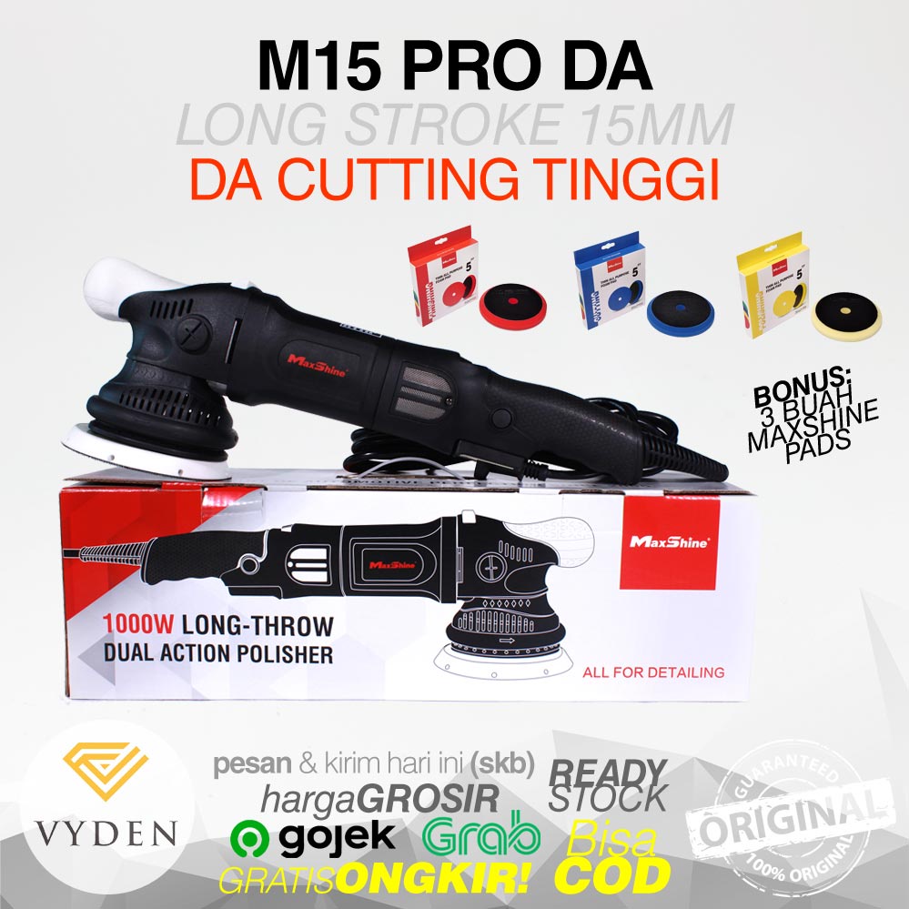 MAXSHINE M15 Pro Long Throw 15mm Mesin Poles DA Dual Action Polisher Random Orbital GRATIS 3 PAD MURAH