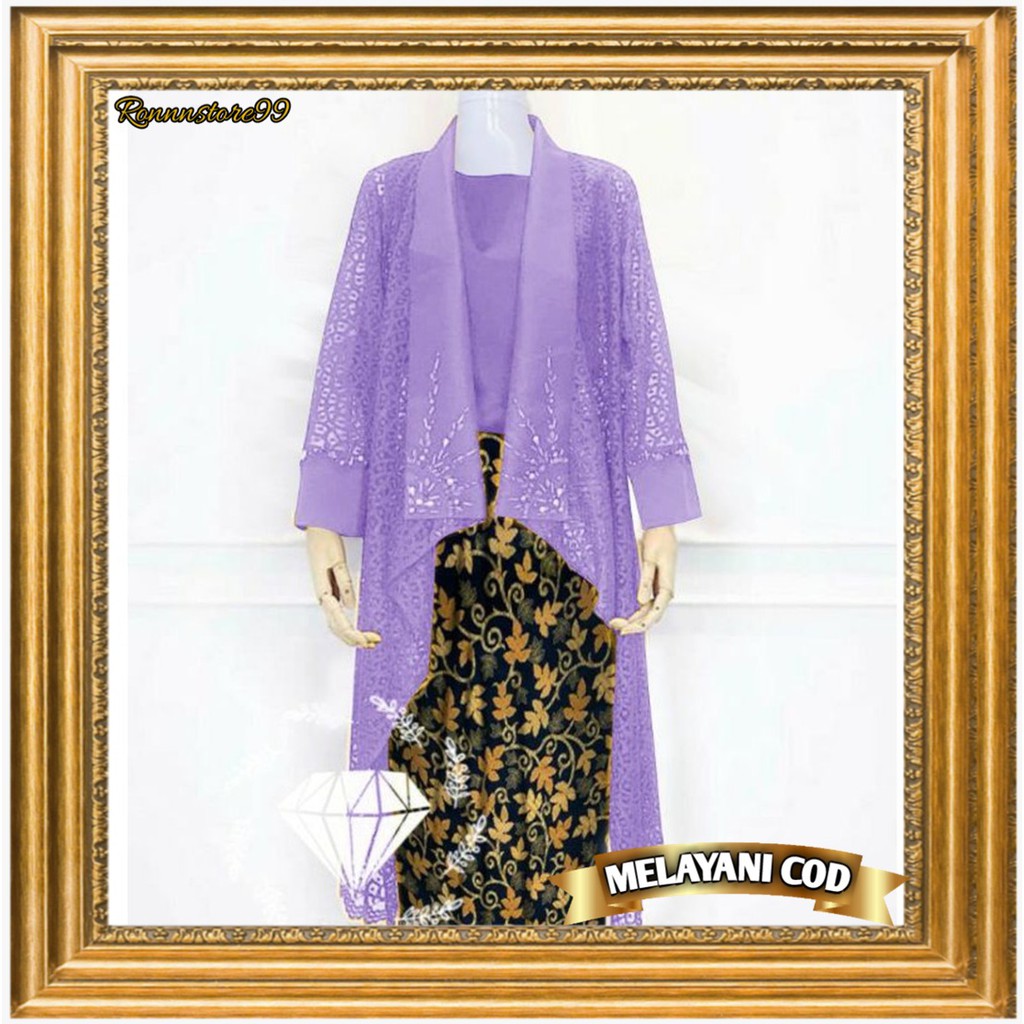 Setelan Kebaya Pakaian Wanita Dewasa Pesta Kondangan Model Terbaru 2021 Kekinian Bahan Brukat Polos