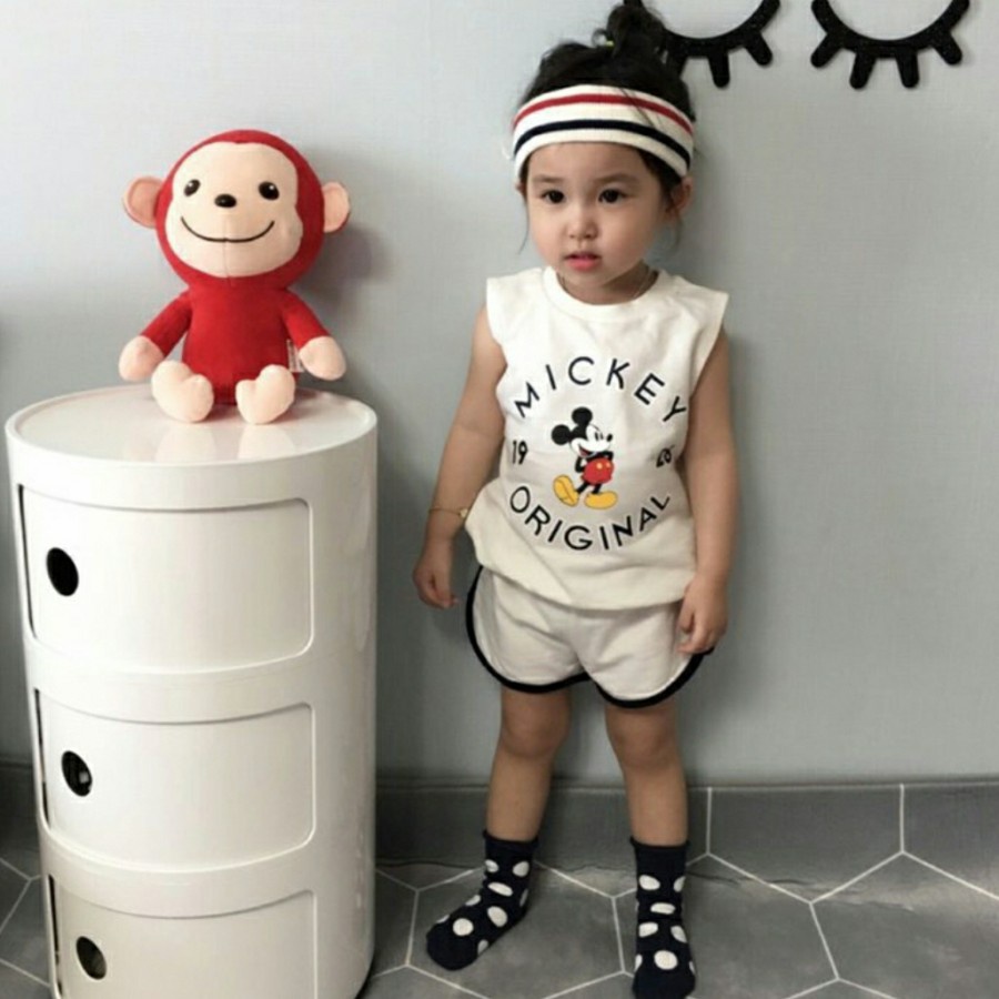 Mickey Mouse Sleeveless Set Unisex setelan anak balita Mickey Mouse