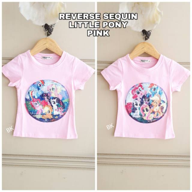 KAOS REVERSE SEQUIN ANAK BISA BERUBAH GAMBAR MOTIF LITTLE PONY LOL UNICORN PRINCESS IMPORT