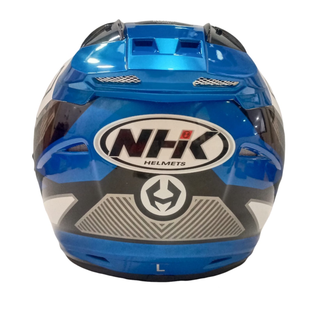 HELM HALF FACE NHK R1 NHK R-1 MOTIF GIGA BLUE METALIC SILVER DOUBLE VISOR