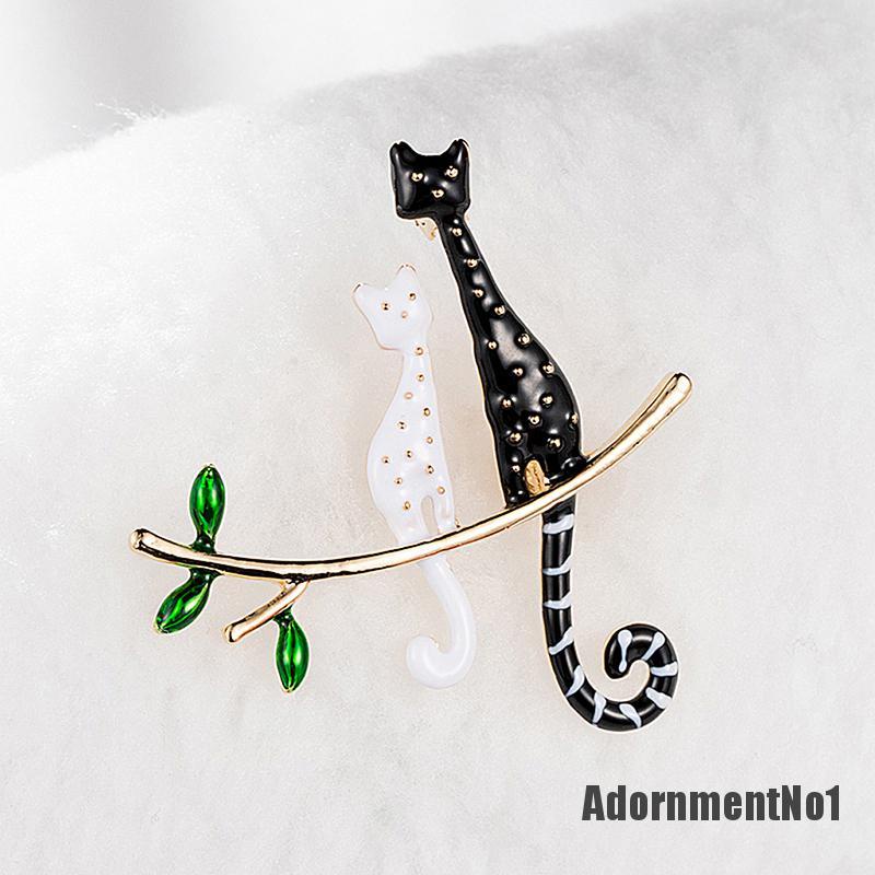 (Adornmentno1) Bros Pin Enamel Desain Kartun Kucing + Ranting Pohon