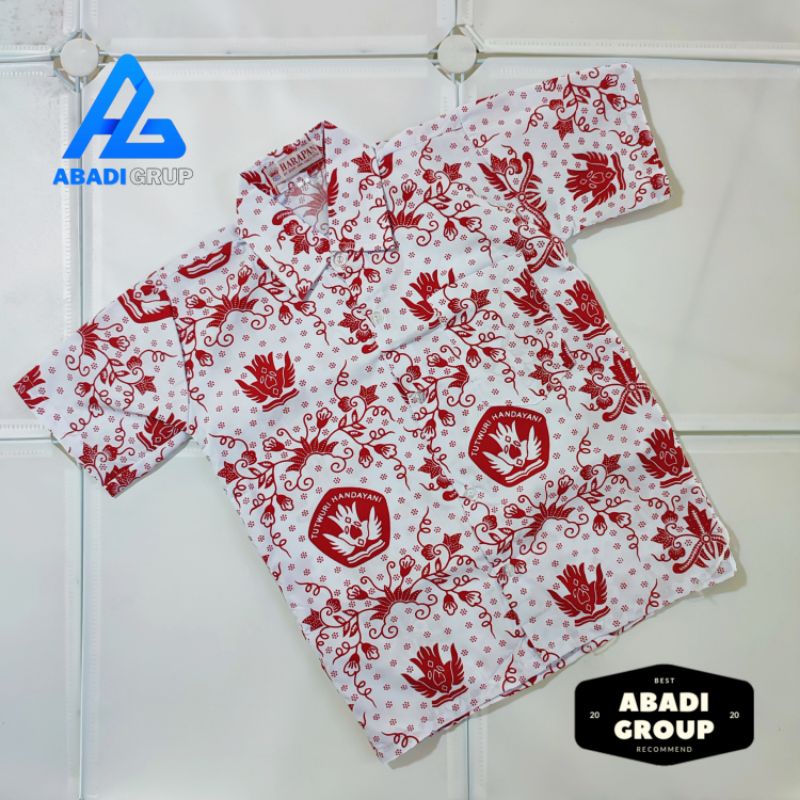 Batik SD merah lengan pendek laki-laki / perempuan kelas 1-6