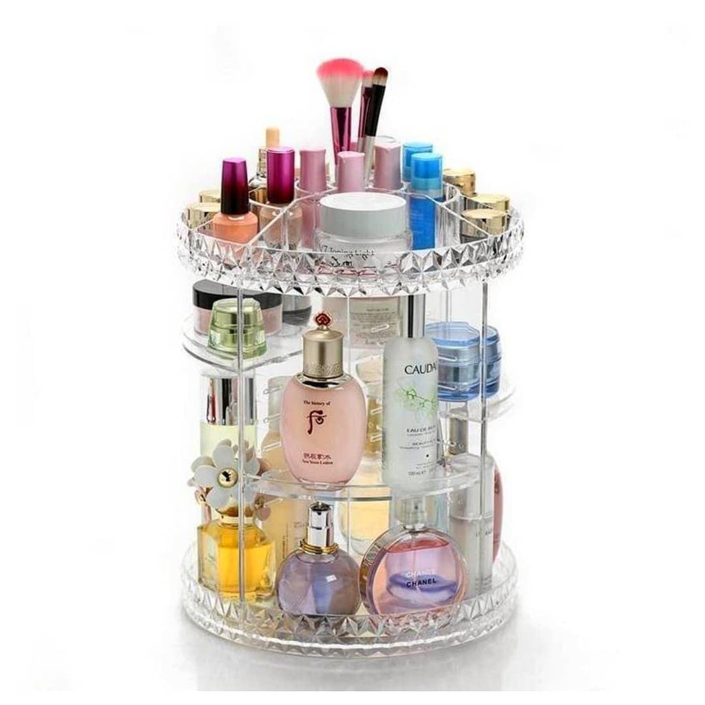 Rak Kosmetik Putar Diamond COSMETIC ORGANIZER Putar 360 Rak Make Up Anti Berantakan Storage Tempat Kosmetik Akrillik Bening