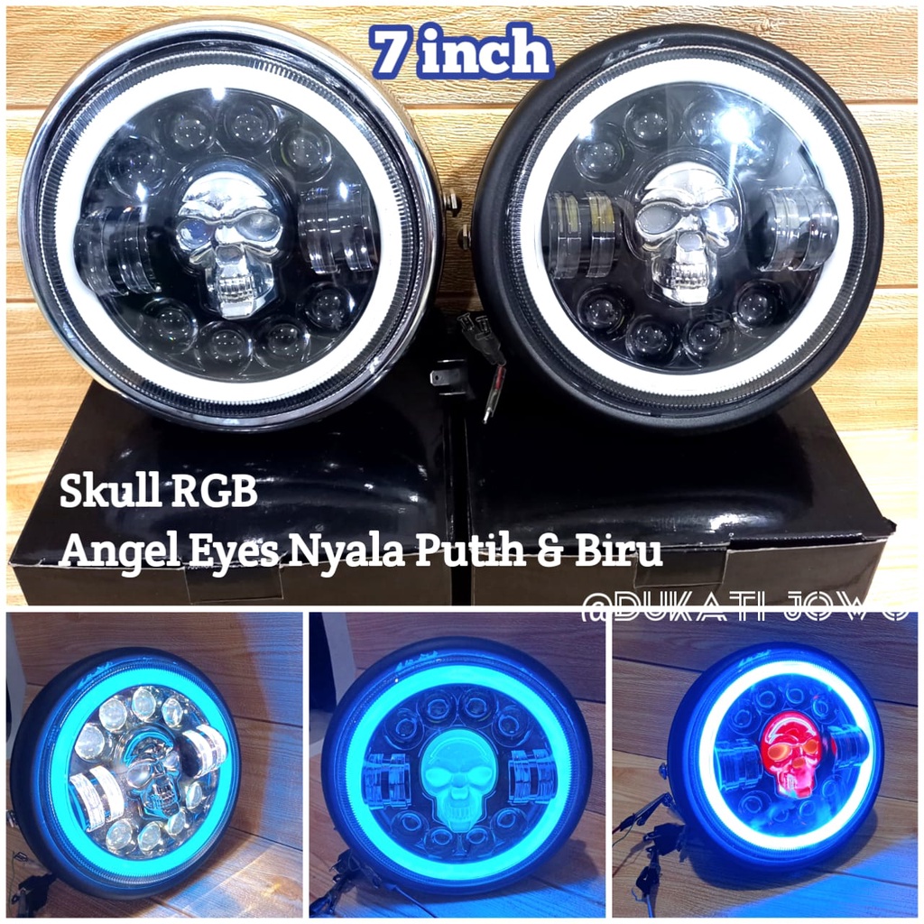 Daymaker Tengkorak 7 Inch 12 Led Reflektor Bulat Japstyle Tengkorak Import Taft Katana Carry Ninja Scorpio Tiger