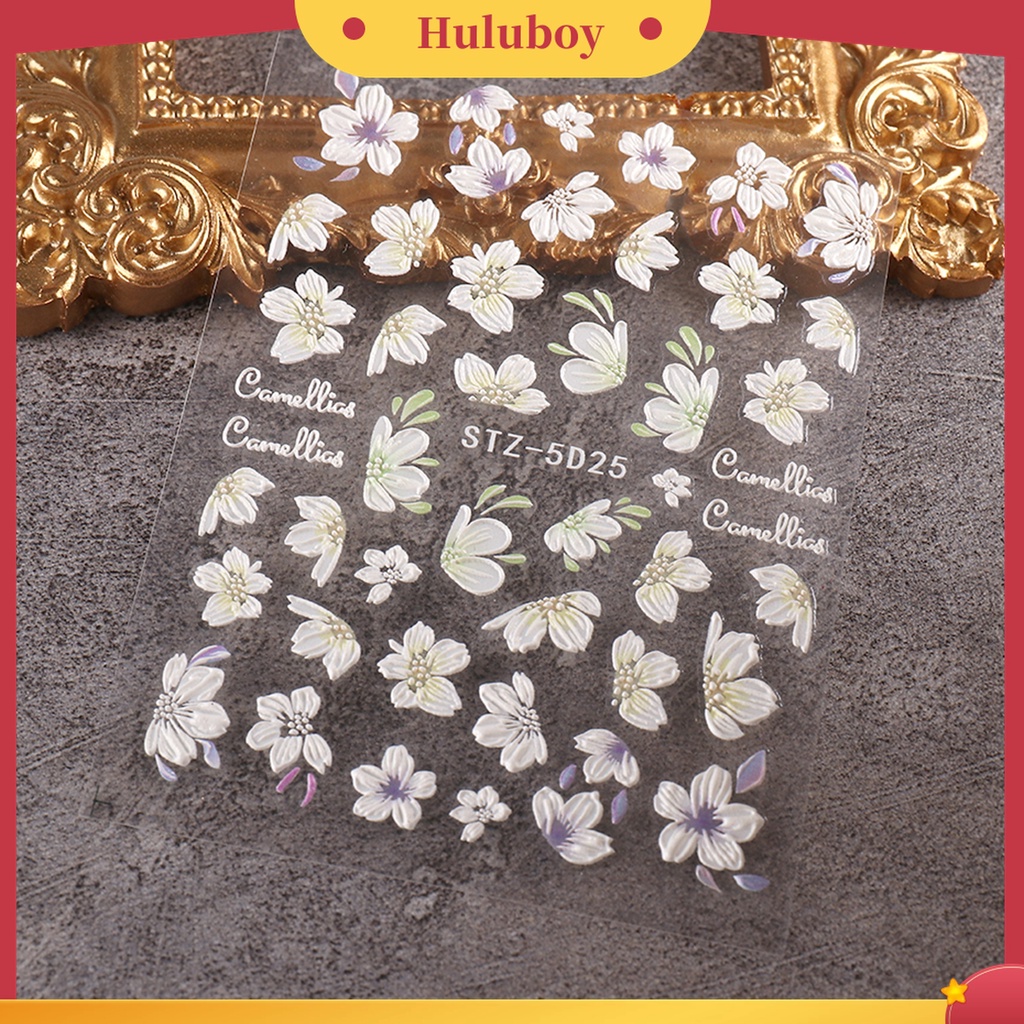 Huluboy Huluboy♡ Stiker Kuku Motif Bunga Kamelia Gaya Klasik Untuk Wanita