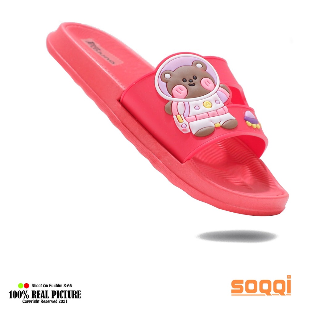 sandal anak perempuan selop import original sendal anak-anak cewek slop karet jelly korea model slip on flat distro umur 5-10 tahun motif beruang LL V202 5T - V202 5K promo lebaran keren cod murah 24-35