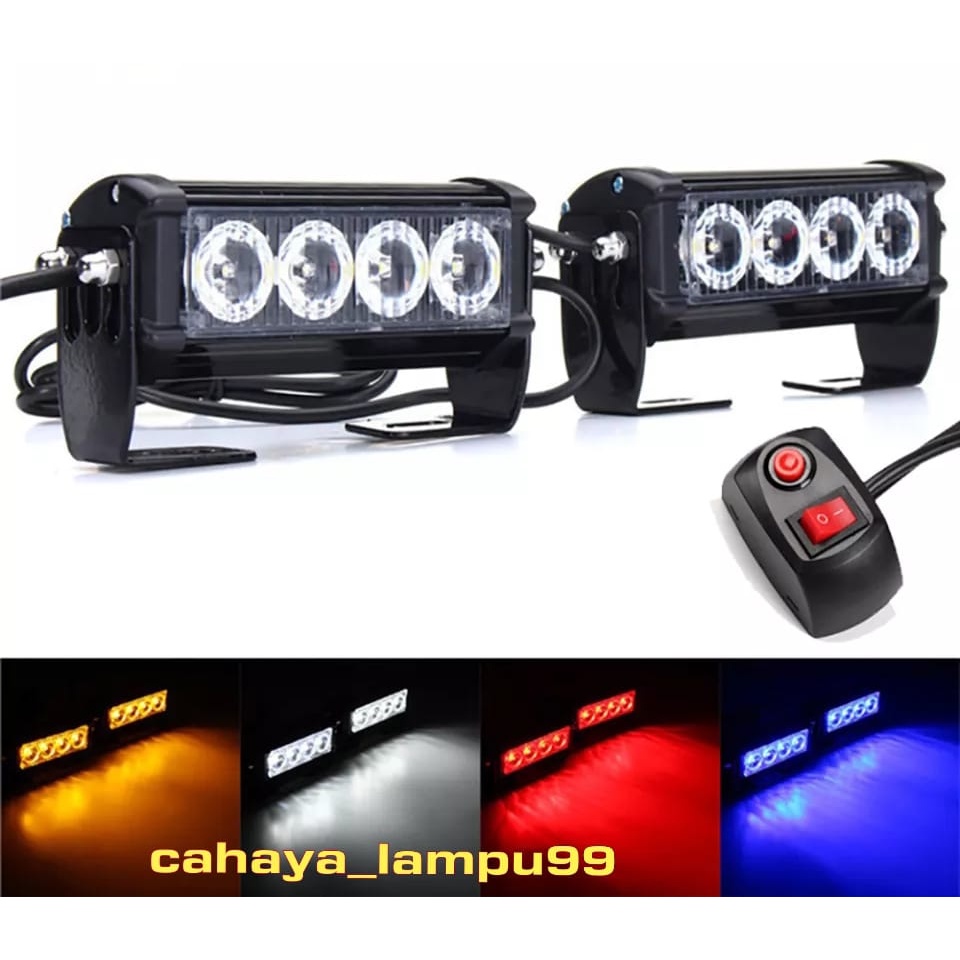 Lampu LED Flash Running 4x2 4 Mata 8 Mode Senja Saklar Switch ON OFF Motor Mobil Tembak Sorot Breket universal