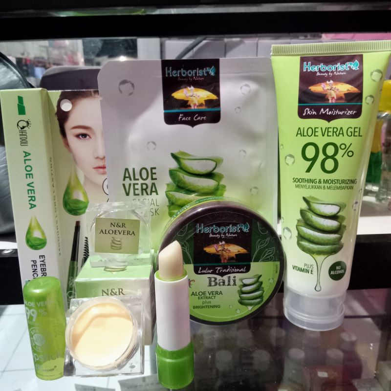 Paket Cream Aloevera Herborist 6in1 | Cream+ff herborist+eyebrow+lipstik+Lulur+masker