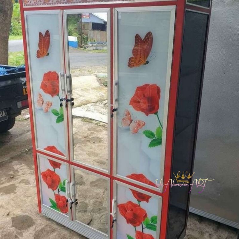 Lemari Baju / Pakaian Kaca Pintu 3 Bahan Alumunium Anti Karat