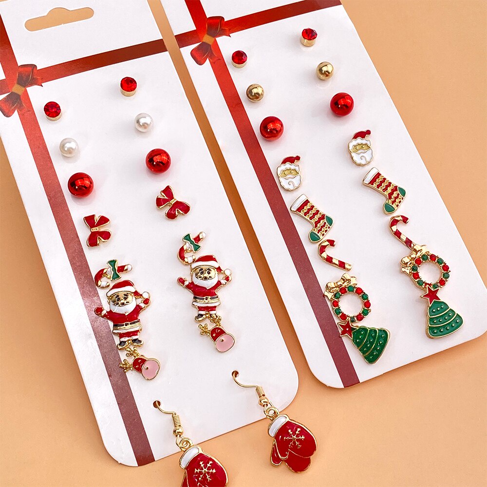 16pcs / Set Anting Tusuk Motif Snowflake / Pohon Natal / Kaos Kaki Untuk Perhiasan Wanita / Pesta / Hadiah