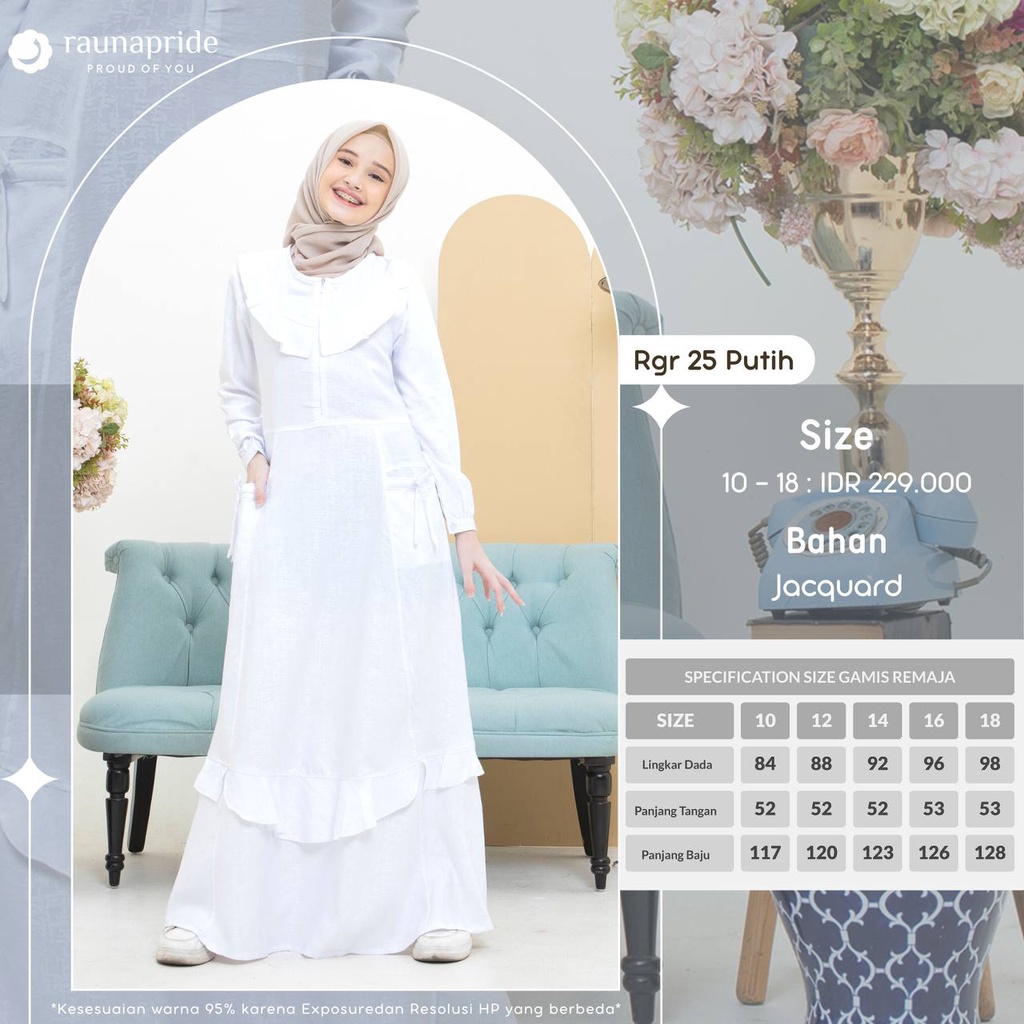 Rauna Gamis Couple Ibu dan Anak Remaja  Terbaru / GD 25 - GR 25  Putih / Fashion Muslim