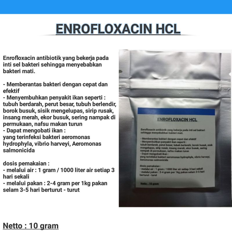Enrofloxacin hcl 10 gram / antibiotik ikan / enro / enrofloxacin / obat ikan / inroflok