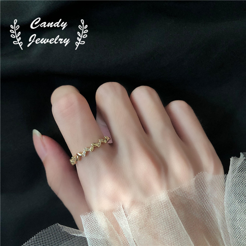 Korea Fashion Zirkon Cincin Untuk Wanita Gadis Gandum Daun Jari Telunjuk Cincin Aksesoris Perhiasan Permen Perhiasan