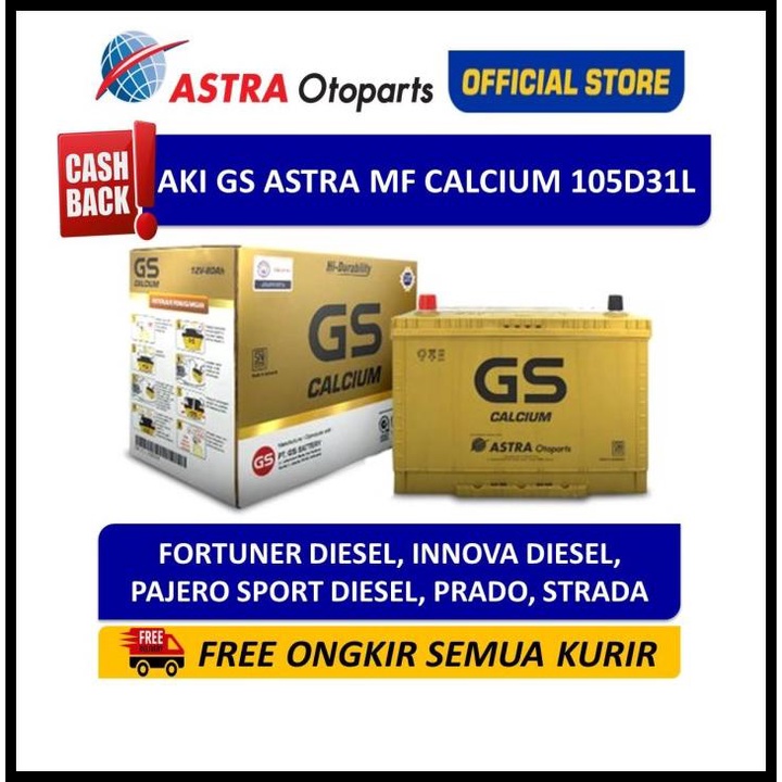 Aki Gs Astra Calcium 105D31L Aki Untuk Mobil Fortuner, Pajero