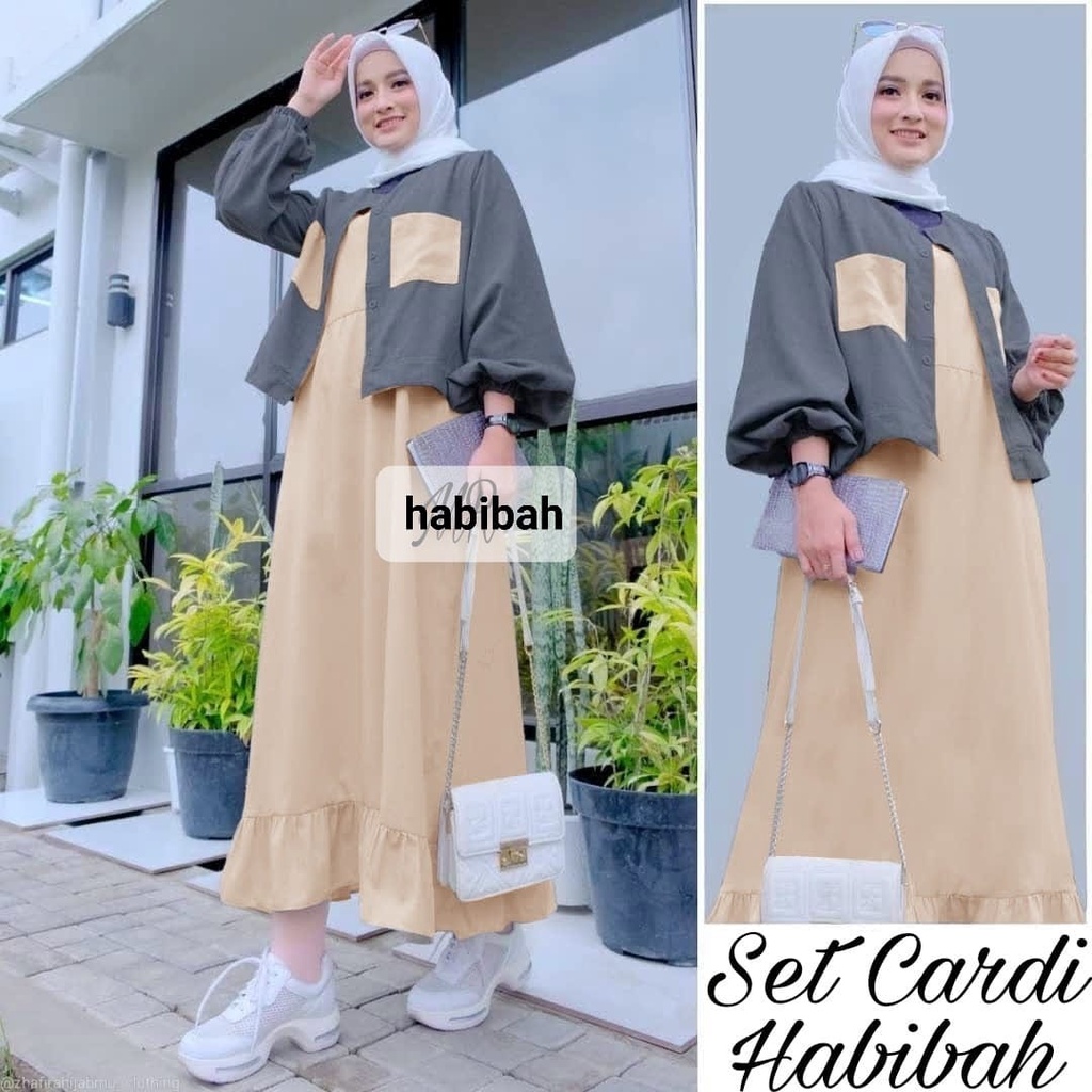 O2 Fashion / Set cardi habibah / bisa cod / stelan cardigan gamis cardigan model terbaru