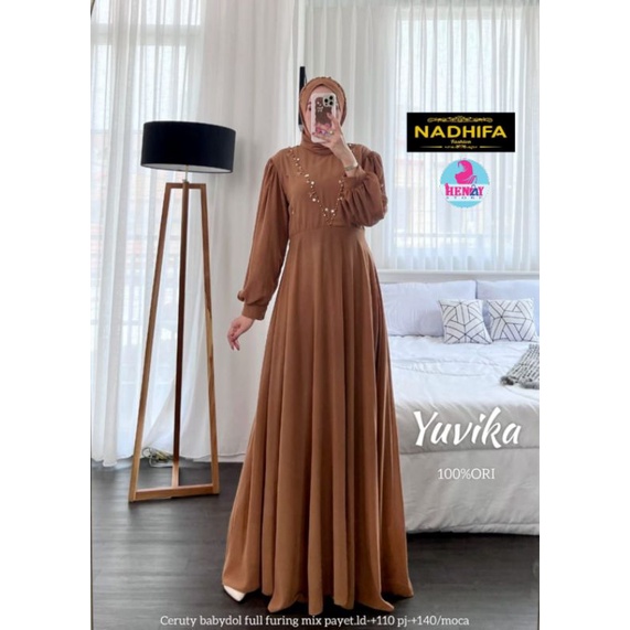 Yuvika Dress || Aluna Dress >> Dress Gamis Include Pashmina Matt. Ceruty Babydoll Full Furing Mix Pa