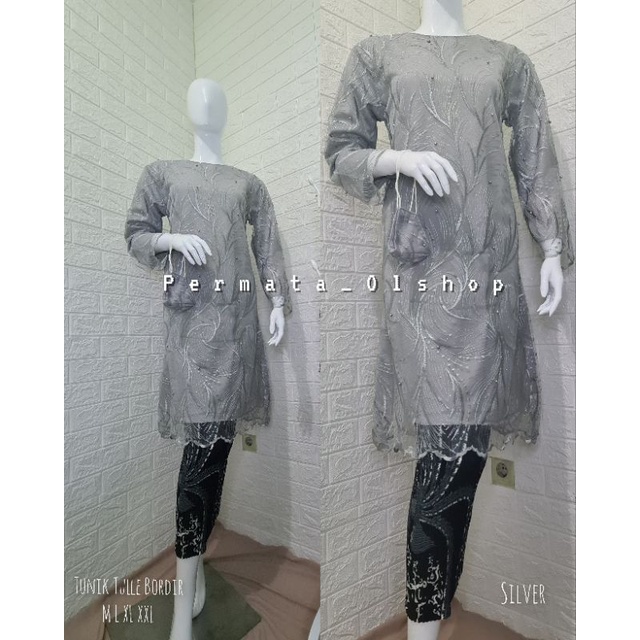 Kebaya Tunik Tulle Bordir Modern / Kebaya Wisuda / Kebaya Brukat / Kebaya Pesta / Kebaya Tunik / Kebaya Kondangan / Baju Kurung Modern / Baju Kebaya Tunik Kurung / Setelan Kebaya Modern