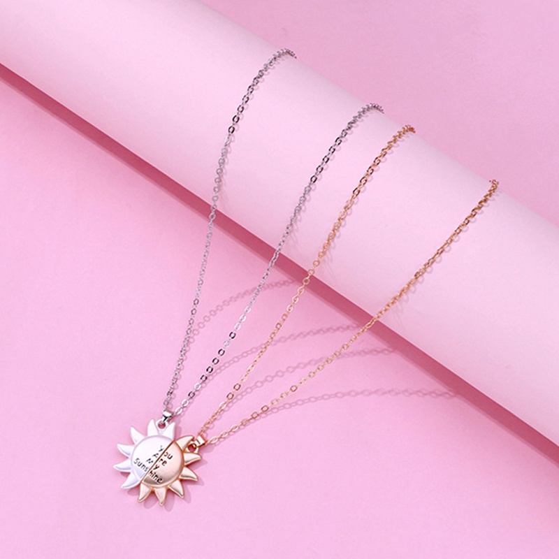 2pcs Kalung Rantai Pasangan Dengan Liontin Matahari + Tulisan You Are My Sunshine Untuk Pria / Wanita