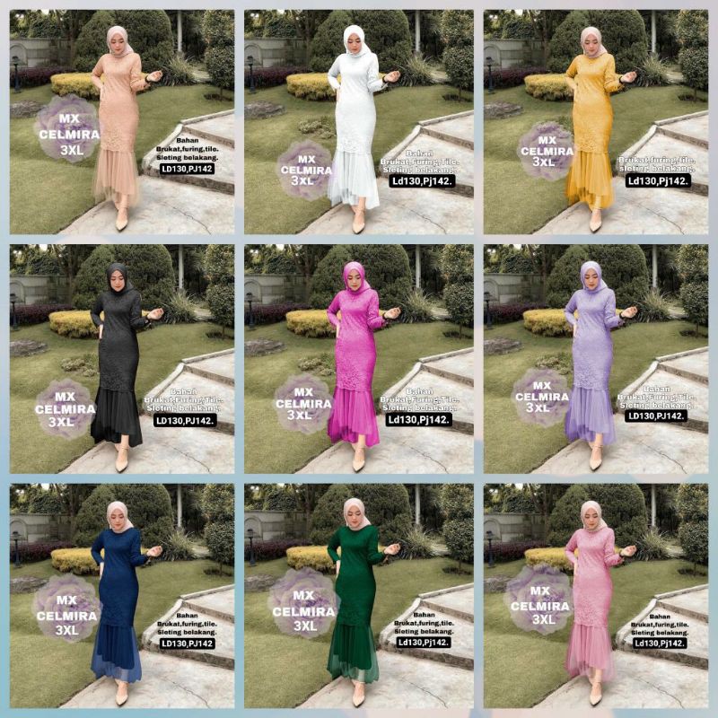 GAMIS BRUKAT MAXI CELMIRA SIZE XXXL GAMIS BRUKAT KOMBI FURING TILE KUALITAS PREMIUM